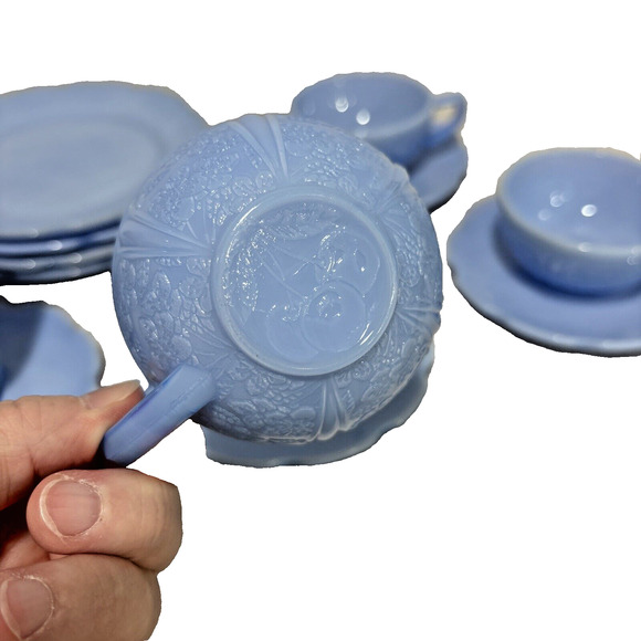 Delphite Blue Jeannette Child's Tea Set Cups Saucers Creamer Plates Lot 12 PCS - Picture 11 of 15